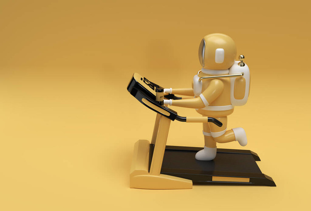 3D-Rendering-Astronaut läuft Laufband auf futuristischem Hintergrund. - Foto, Bild