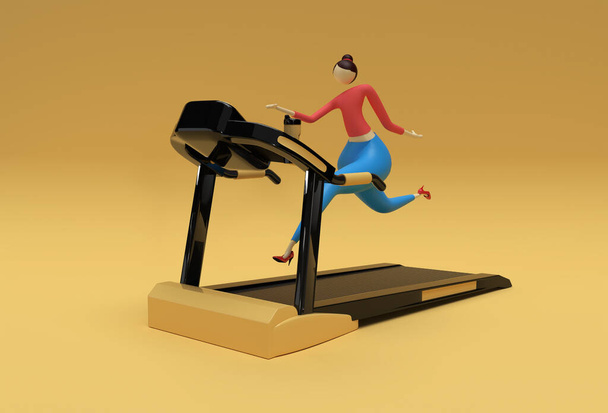 3D renderování žena běžící běžecký běžecký pás stroj na Fitness pozadí. - Fotografie, Obrázek