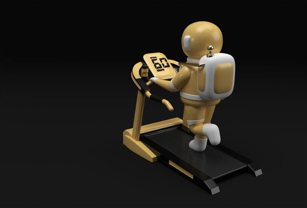 3d Rendering Astronaut Running Treadmill Machine on a Futuristic Background. - Fotografie, Obrázek
