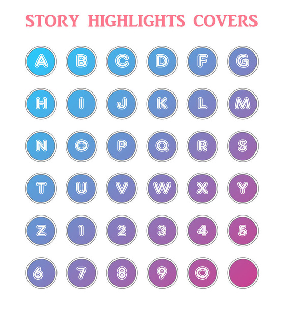 Instagram Story Highlight Plantilla icono conjunto, alfabeto Inglés y número de cubiertas - Foto, Imagen