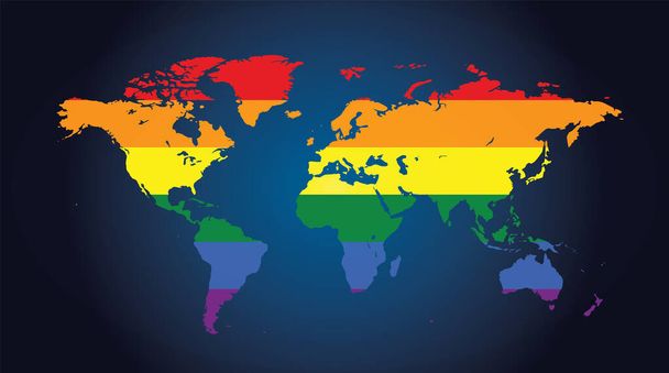Vector image of a LGBTQ symbol. Rainbow world map, The most widely known worldwide is the pride symbol representing LGBT pride.  - Vektor, kép