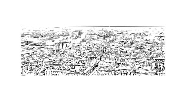 印刷ボローニャのランドマークとビルの景色はイタリアの街です。手描きのスケッチ図ベクトル. - ベクター画像