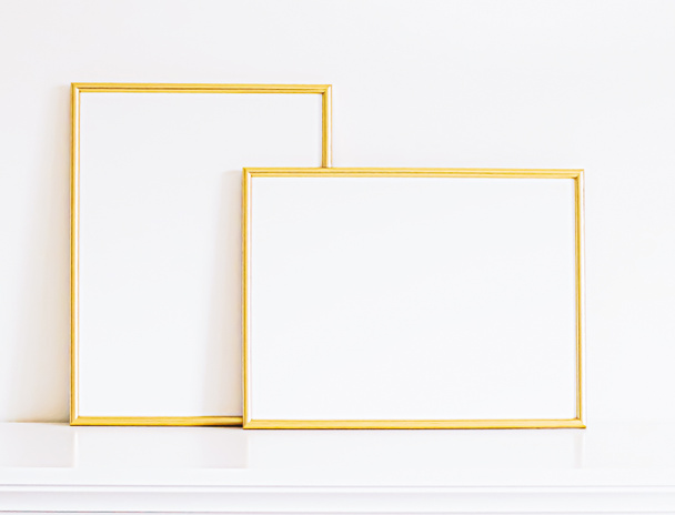 Golden frame on white furniture, luxury home decor and design for mockup, poster print and printable art, online shop showcase - Φωτογραφία, εικόνα