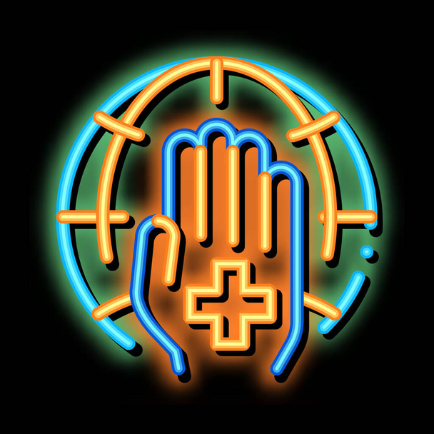 Cross On Hand Palm Planet neon gloeien pictogram illustratie - Vector, afbeelding