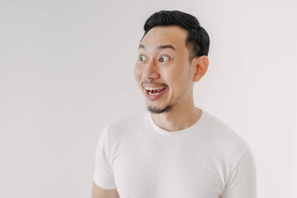 Funny shocked and surprised face of man isolated on white background. - Foto, imagen