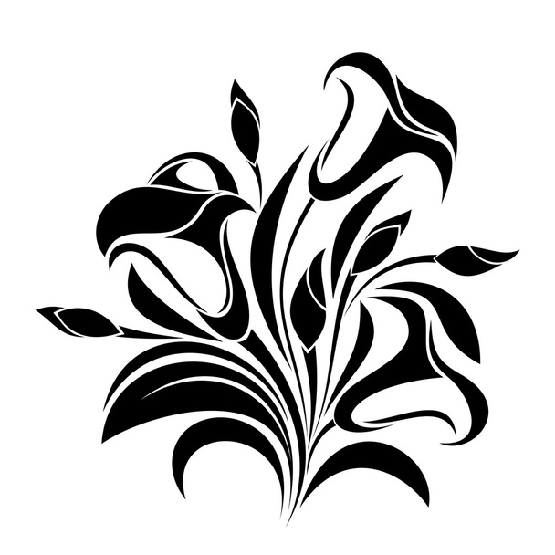 Abstract flowers. Vector black silhouette. - Vector, Image