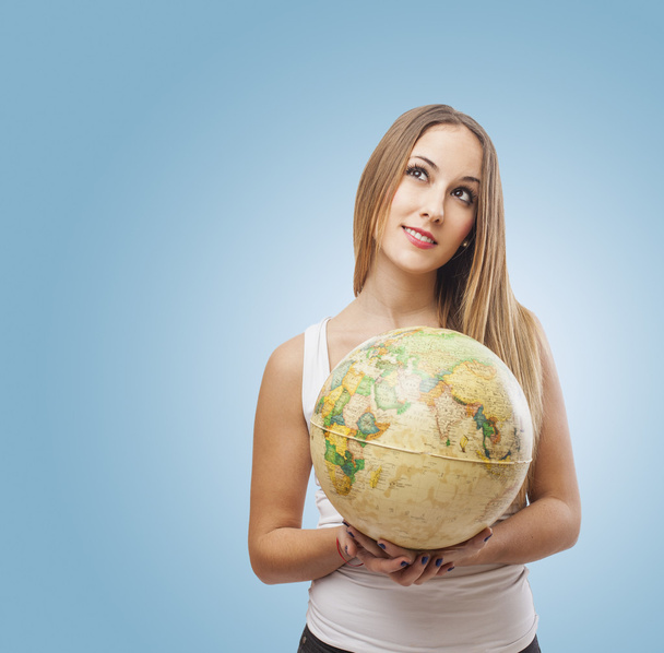 Woman holding globe - Foto, Imagem