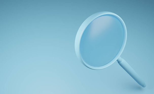 Magnifying glass on blue background.Illustration.3D rendering - 写真・画像