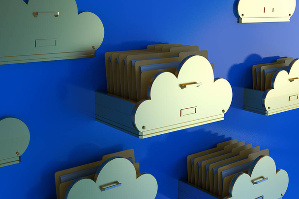 Tecnología de almacenamiento en la nube con cajón de representación 3D con archivos en la nube - Foto, imagen