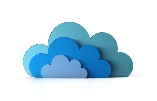 Cloud-Speichertechnologie mit 3D-Rendering blauer Wolken - Foto, Bild