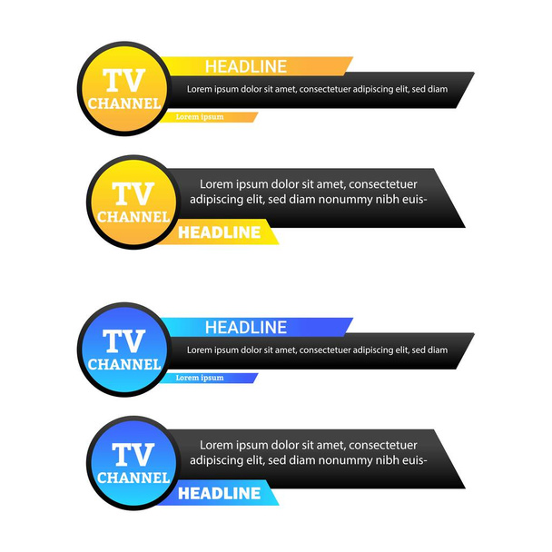 Stylish TV Channel заголовок новин з жовтим і синім кольором заголовок новин з текстовим впливом на багатокольоровий відтінок, нижній третій заголовок для телевізійних новин. - Вектор, зображення