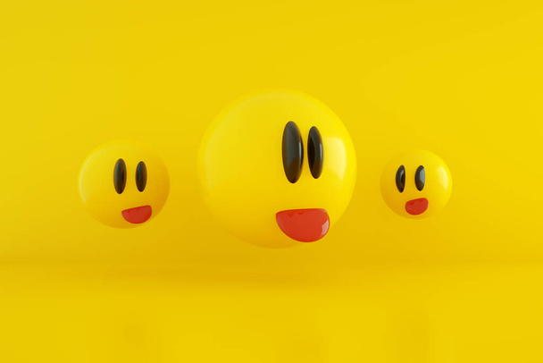 három hangulatjelek mutatja nyelv sárga háttér, 3D-s renderelés, panoráma kép - Fotó, kép
