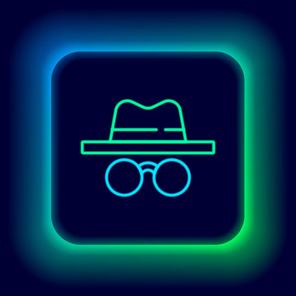Glowing neon line Incognito mode icon isolated on black background. Colorful outline concept. Vector - Vector, Image