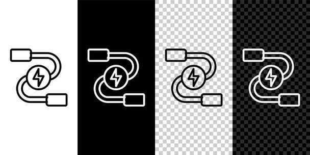 Set line Car battery jumper power cable icon isolated on black and white background.  Vector. - Vector, Image