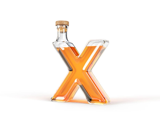 Carta en forma de X botella con whisky en el interior. 3d ilustración, adecuado para la fuente, alcohol y beber temas - Foto, Imagen