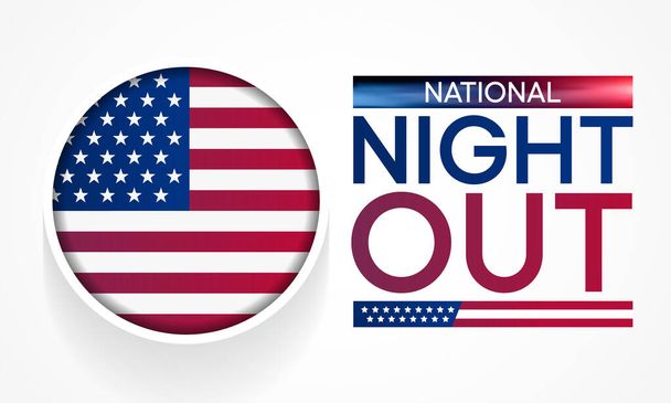 National Night out (NNO) je každoročně sledován v srpnu, je to každoroční komunitní kampaň, která podporuje partnerství mezi policií a komunitou a kamarádství v sousedství. vektorová ilustrace - Vektor, obrázek