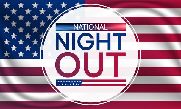 National Night out (NNO) щороку відзначається в серпні, це щорічна кампанія по будівництву громади, яка сприяє партнерству поліції та сусідству. Векторна ілюстрація - Вектор, зображення