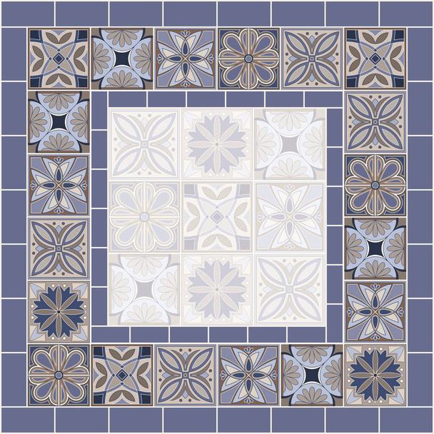 Marco geométrico para fotos y redes sociales azulejos cuadrados con patrón étnico floral - Vector, imagen