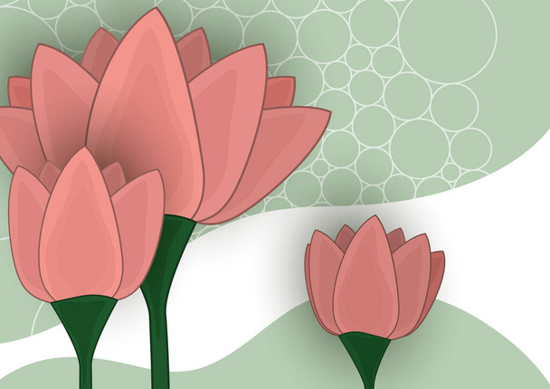 Vektorillustration mit stilisierten Lilienblüten. Florales Muster auf wellenförmigem Hintergrund. Muster von Textilien in trendigen Farben. - Vektor, Bild