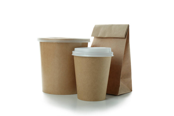 Envases de entrega para comida para llevar aislados sobre fondo blanco - Foto, imagen