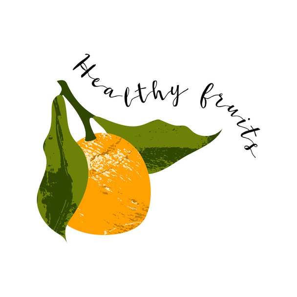 Juicy mandarin, tangerine, orange, clementine. Fresh citrus fruit, healthy organic food. Ripe fruits with leaves. Vector flat cartoon botanical illustration. Perfect for logo, stamp, brand, mark - Vecteur, image