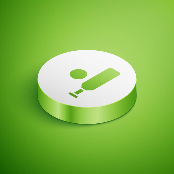 Ізометричний кажан і ікона для гри в м'яч ізольовані на зеленому тлі. Кнопка білого кола. Вектор. - Вектор, зображення