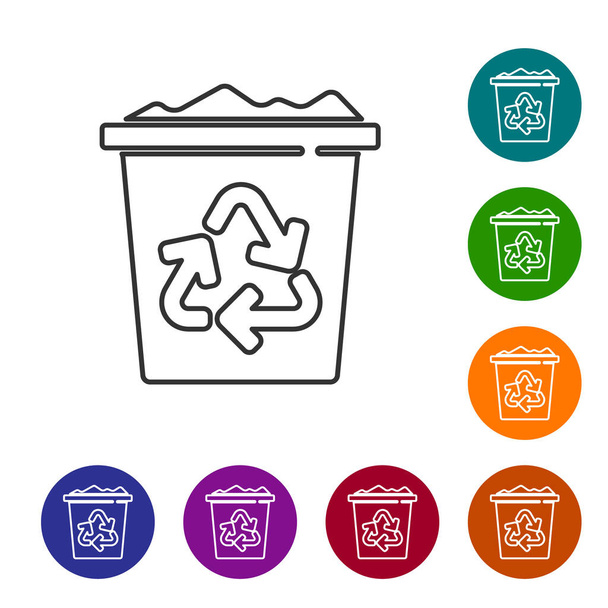 Black line Recycle bin with recycle symbol icon isolated on white background. Trash can icon. Garbage bin sign. Recycle basket sign. Set icons in color circle buttons. Vector. - Vector, Image
