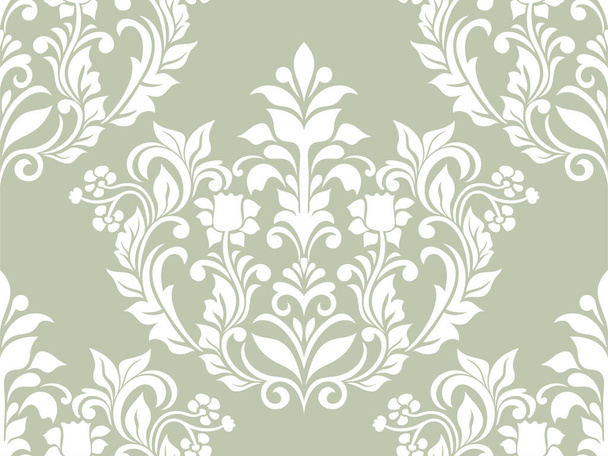 Damast naadloze vectorachtergrond. barokke stijl patroon. Groen en wit bloemenelement. Grafisch sierlijk patroon voor behang, stof, verpakking, verpakking. Damast bloem ornament. - Vector, afbeelding