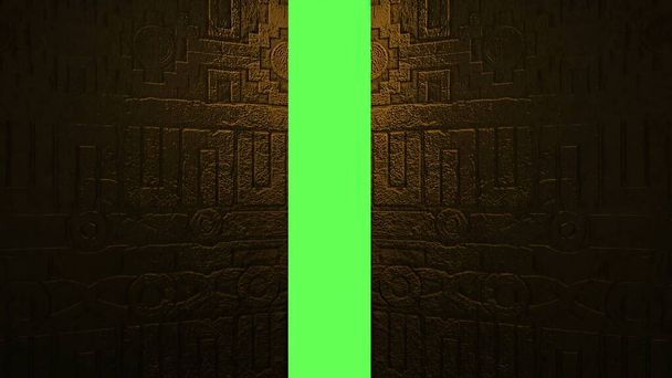 3D ilustrace - Metal Aztecs Dveře otevření zelené obrazovky Pozadí - Fotografie, Obrázek