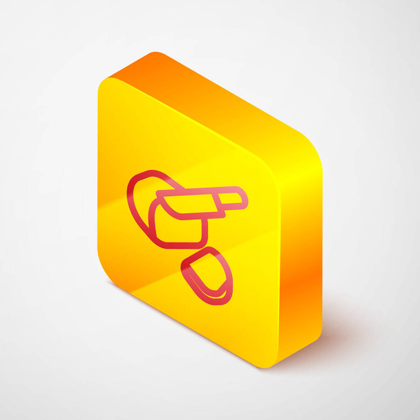 Isometric line Canadian peameal bacon icon isolated on grey background. Yellow square button. Vector. - Vector, Image