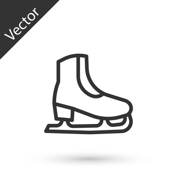 Grey line Skates icon isolated on white background. Ice skate shoes icon. Sport boots with blades.  Vector. - Vector, Image