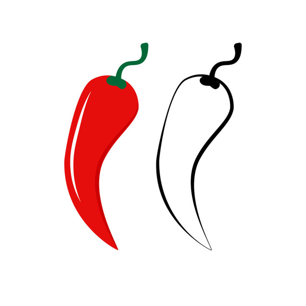 Icônes de piment fort épicé. Vector Asian and Mexican spicy food and sauce, red and black outline chili peppers for your web site design, logo, app, UI. Vecteur de stock. PSE10. - Vecteur, image