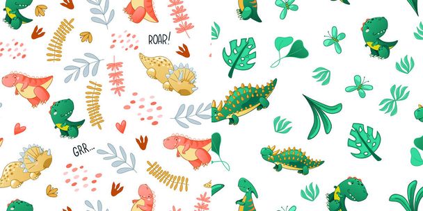 Seamless cute dinosaur pattern - Vector, imagen