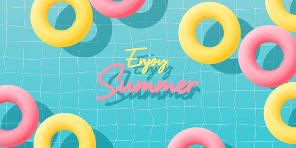 Kleurrijke Opblaasbare drijvende in het zwembad met 3d en papier kunst stijl en pastel kleur vector illustratie - Vector, afbeelding