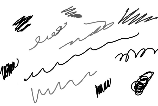 Conjunto de letras desenhadas à mão com caneta esferográfica ou lápis caligráfico, linhas onduladas. Manuscrito para composição - Foto, Imagem