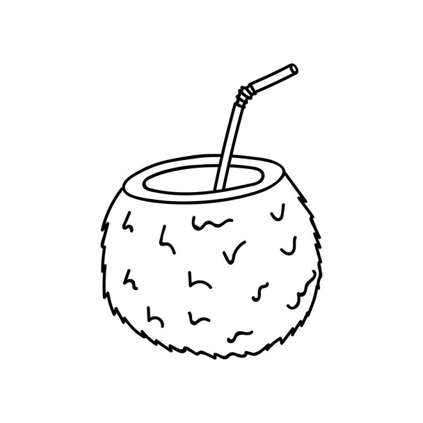 Cute hand drawn doodle coconut cocktail for hot weather - Vector, Image