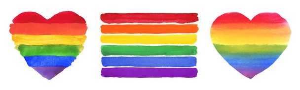 Conjunto de arco-íris colorido pintado à mão aquarela. Bandeira do Orgulho do Vetor Isolada no Livro Branco - Vetor, Imagem