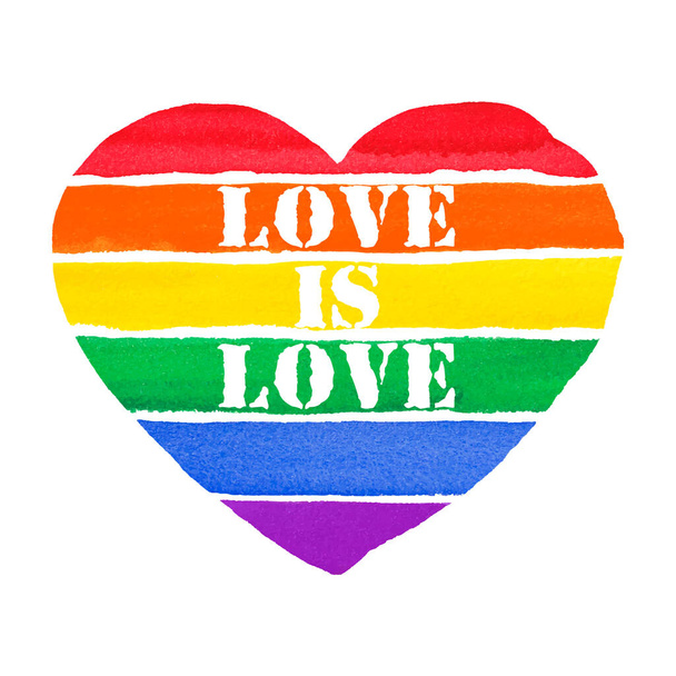 Love is Love. Watercolor Hand Painted Rainbow with Lettering - Vector, Image