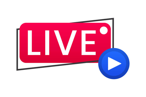 Live streaming icon. Button for broadcasting, livestream or online stream. Template for tv, online channel, live breaking news, social media - Vector, Image