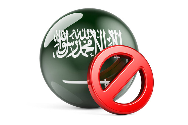 Verbotenes Symbol mit saudi-arabischer Flagge. Verbot in Saudi-Arabien Konzept, 3D-Darstellung isoliert auf weißem Hintergrund - Foto, Bild