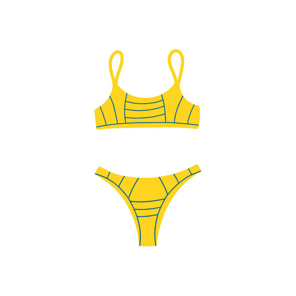 Sports swimsuit-two-piece. Modern fashion stylish swimsuit. Vector Flat Cartoon Illustration. Bathing clothes for swimming in the pool, in the sea - Vector, Image