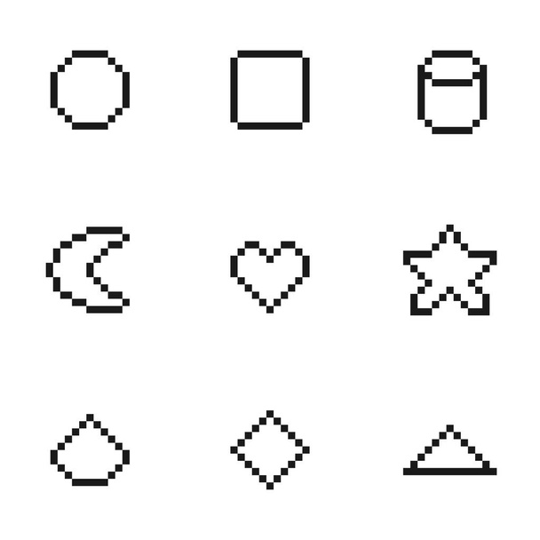 Ensemble de forme géométrique noir et blanc collection pixel art, illustration vectorielle - Vecteur, image