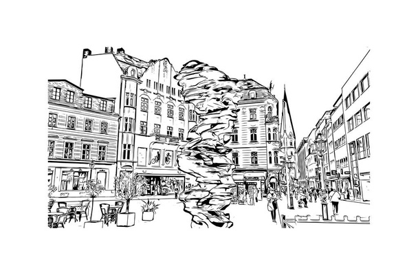 印刷ボンのランドマークとビルの景色は西ドイツの都市です。手描きのスケッチ図ベクトル. - ベクター画像