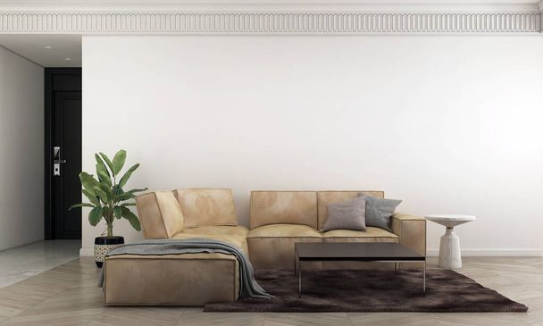 Αρχική και διακόσμηση έπιπλα mock up interior design of mid century σύγχρονο σαλόνι και άδειο φόντο υφή τοίχου - Φωτογραφία, εικόνα