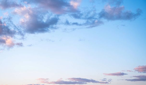 Colorful sky background. Beautiful evening sunset. Abstract image of pink and blue cloudy sky. - Photo, Image