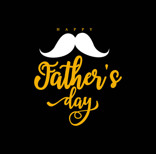 Happy father's day beautiful handwritten lettering with mustache over black background - Photo, Image