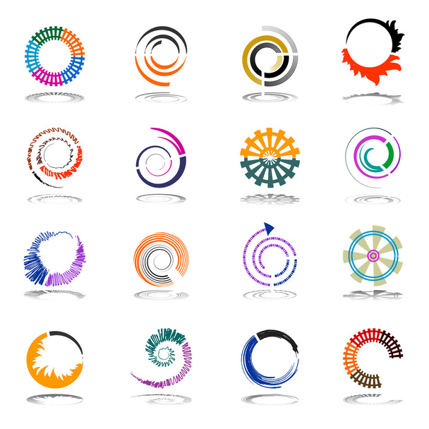 Spiral- und Rotationsdesign-Elemente. Abstrakte Symbole gesetzt.  - Vektor, Bild