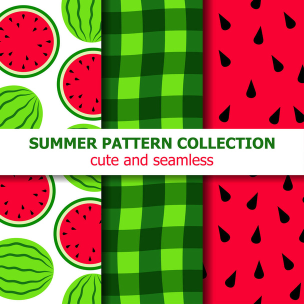 Linda colección de patrones de verano. Tema Sandía. Banner de verano. Vector - Vector, imagen