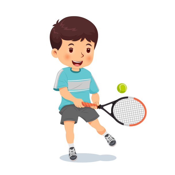 Милый мальчик играет в теннис. Векторная иллюстрация - Вектор,изображение
