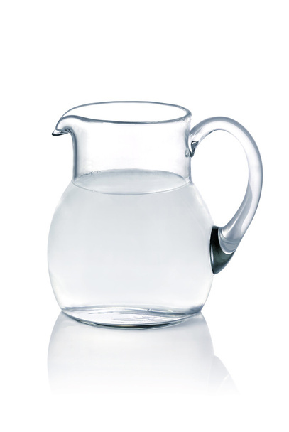 Glass jug with fresh water on white background - Fotoğraf, Görsel
